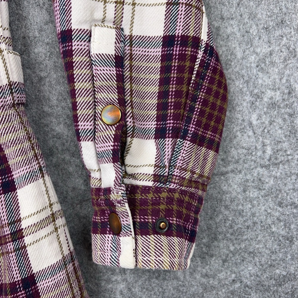 Duluth Shacket Womens XS Maroon Plaid Flapjack Flannel‎ Shirt Jac Quilted Lined - Picture 6 of 16